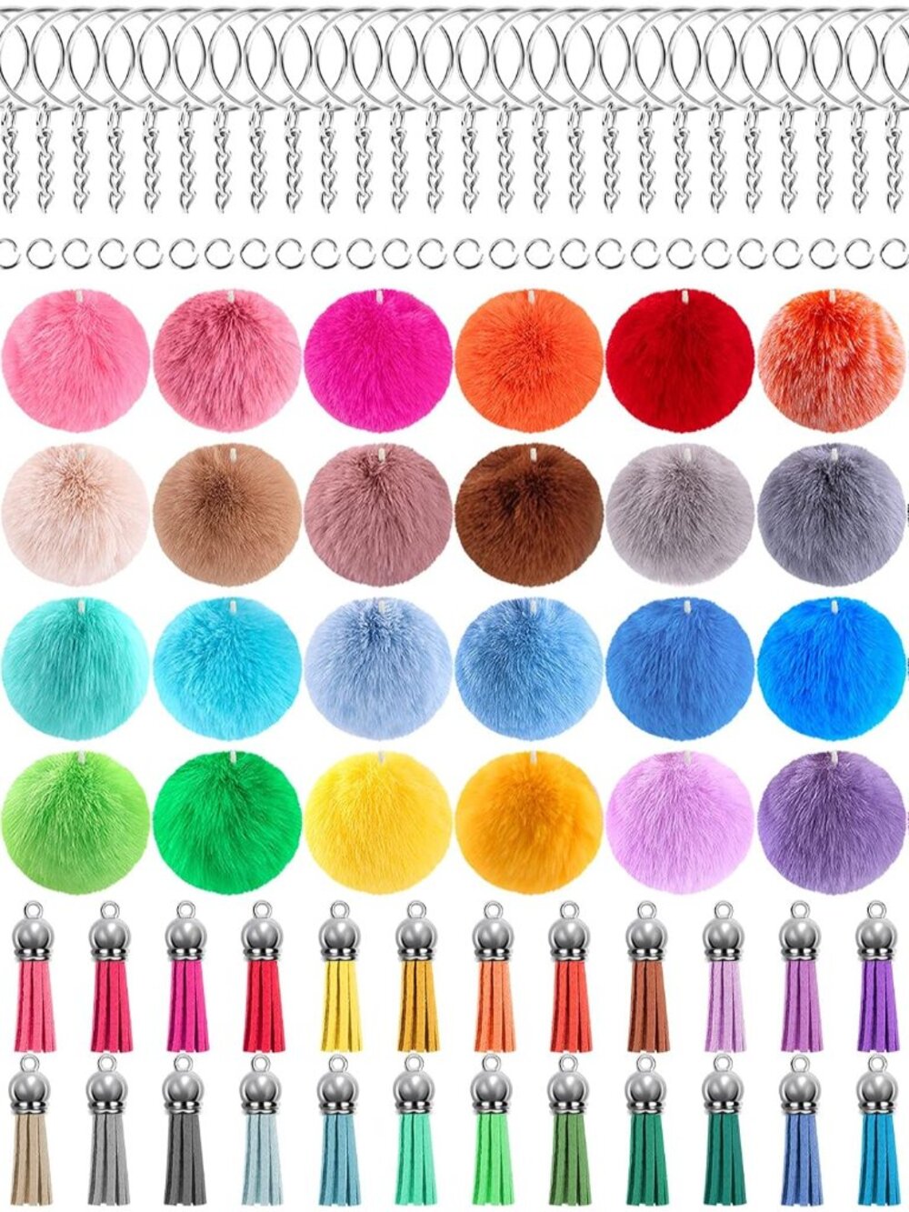 160 Pieces Fluffy Pom Pom Balls with Tassels DIY Keychain